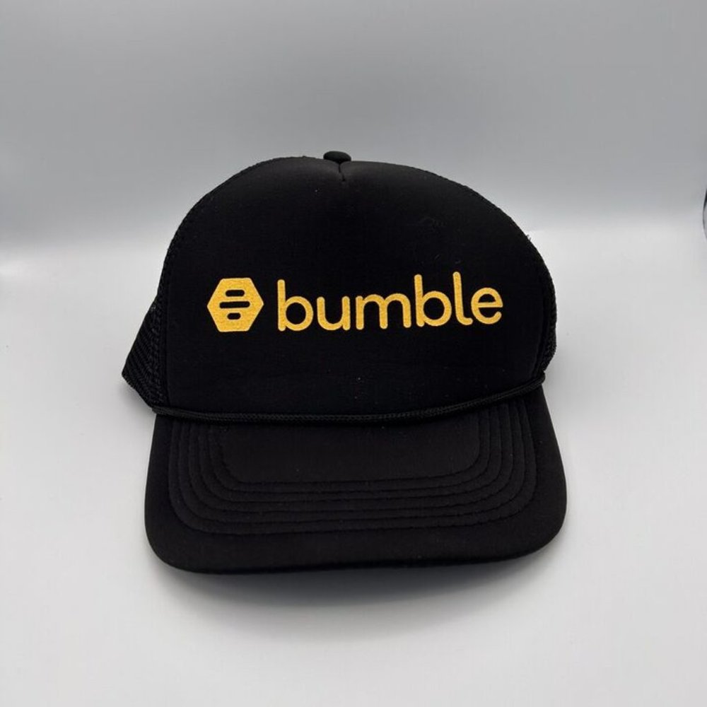 Bumble Dating App Baseball Hat Cap Black & Yellow Mesh Adjustable Strap